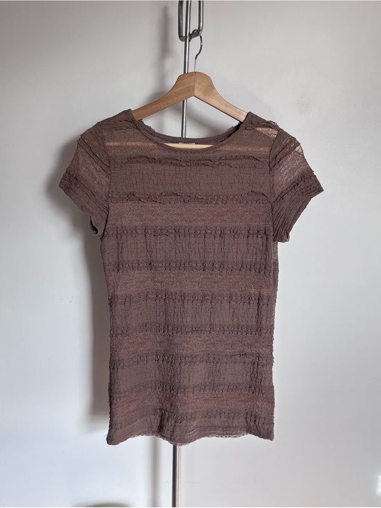 Suzy Shier Tops - Suzy Shier Textured Short Sleeve Tee in Taupe Brown